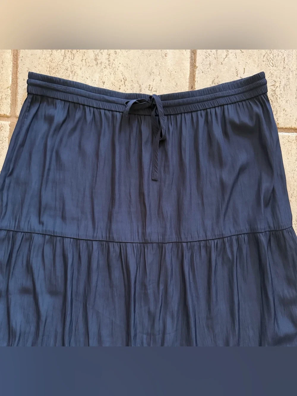 J. Jill Navy Blue Crinkle Tiered Maxi Skirt Womens Size XL Elastic Waist Flowy